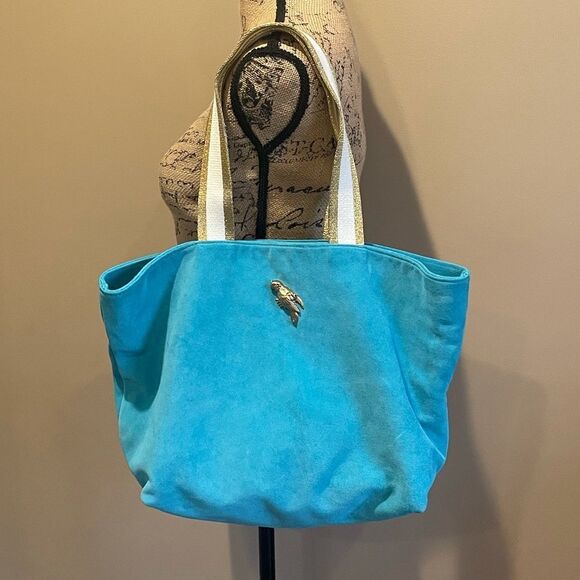 New Anthropologie Sous Les Paves Honeymoon Tote Bag Blue Suede